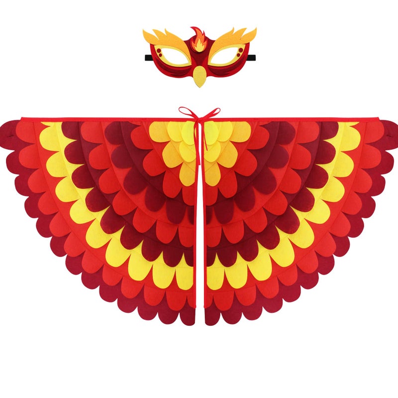 D.Q.Z Bird-Wings-Costume for Kids Dress Up  Felt Feathered Owl Parrot Chicken Animal Role Play Costume  Gift for Girl Boys (Phoenix) - Image 1